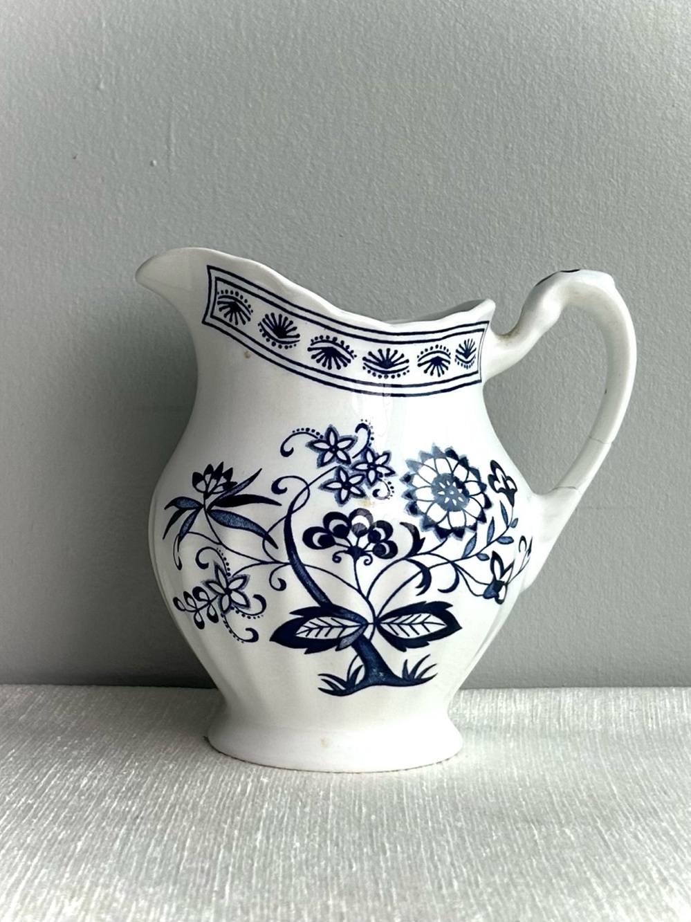 J & G MEAKIN classic white w/ nordic blue design creamer pitcher